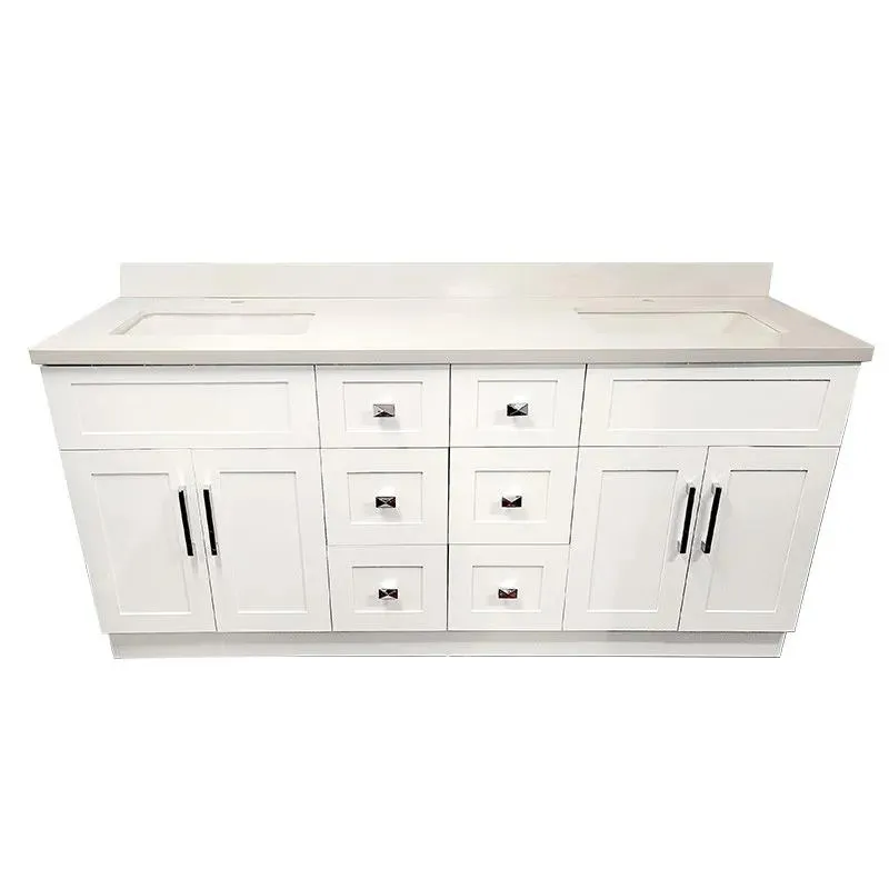 72" Shaker Style White Double-Sink Vanity with Stone Top (6 drawers)