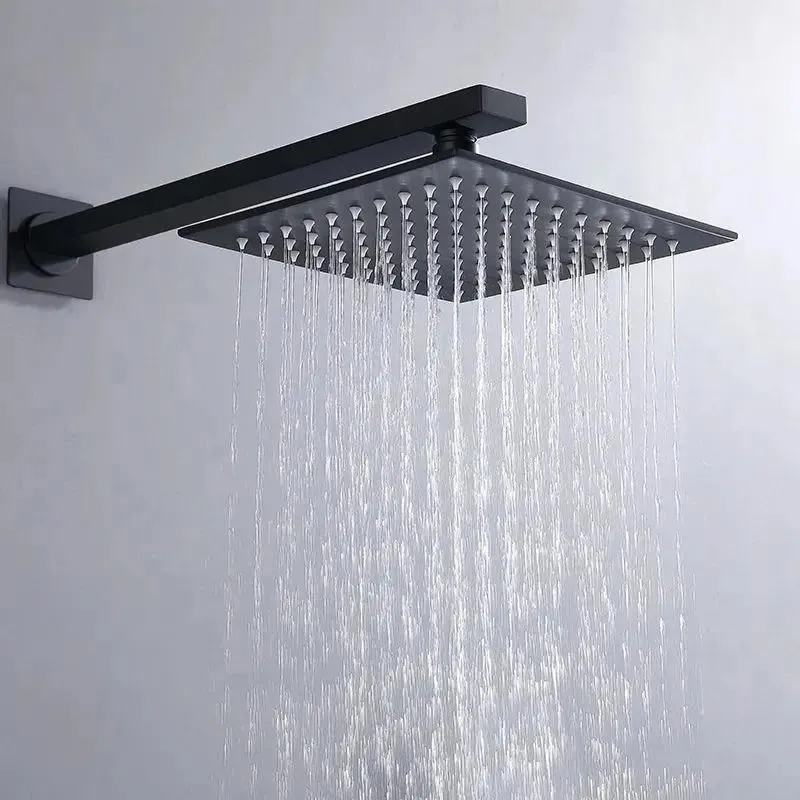 Wall Mounted Square Rain Showerhead with Hand Shower and Tub Spout in Black