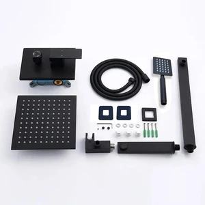 Image 3 of Wall Mounted Square Rain Showerhead with Hand Shower and Tub Spout in Black sold at Floors & Baths Pro's