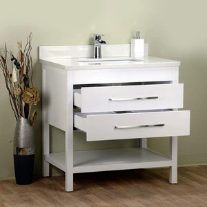 Image 2 of 32'' Solid Wood White Vanity with Shelf sold at Floors & Baths Pro's