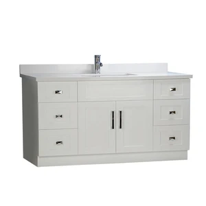 60" Shaker Style White Single Sink Vanity with Stone Top (6 drawers) | Floors & Baths Pro's