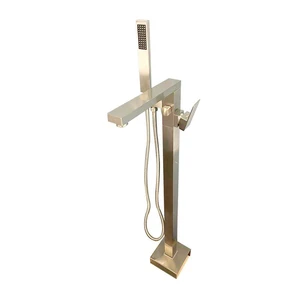  Freestanding Bath Square Shower Faucet with Hand Shower (Brush Nickel) 