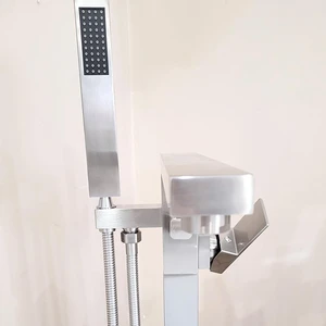 Image 3 of Freestanding Bath Square Shower Faucet with Hand Shower (Brush Nickel) sold at Floors & Baths Pro's