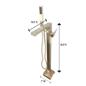 Image 4 of Freestanding Bath Square Shower Faucet with Hand Shower (Brush Nickel) sold at Floors & Baths Pro's