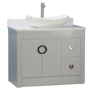 36" Vessel Sink Grey Vanity with Man-made Stone Top | Floors & Baths Pro's