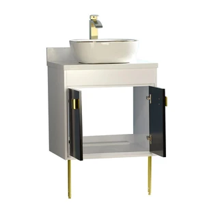 Image 2 of 24" Wood White Vanity Base Black Door with Stone Top（Without Vessel Sink） sold at Floors & Baths Pro's