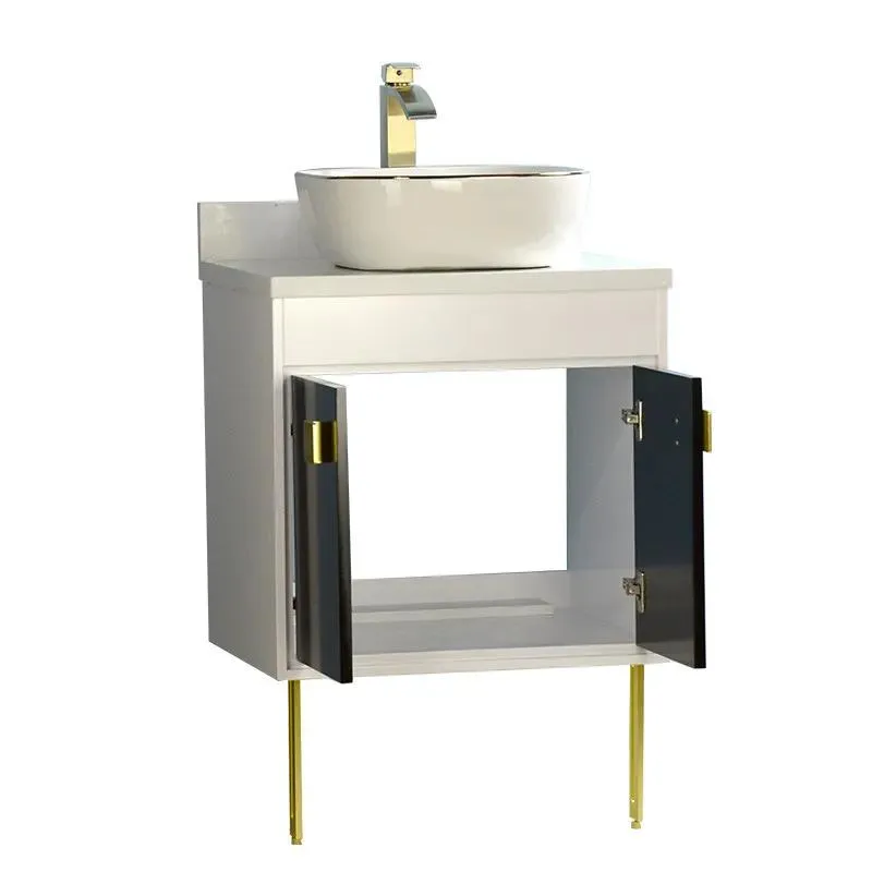 24" Wood White Vanity Base Black Door with Stone Top（Without Vessel Sink）