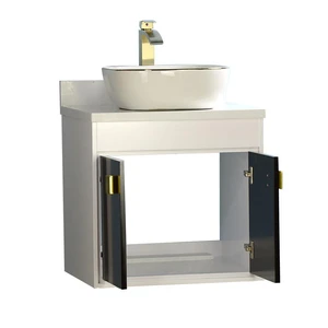 Image 3 of 24" Wood White Vanity Base Black Door with Stone Top（Without Vessel Sink） sold at Floors & Baths Pro's