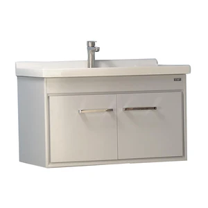  32'' Wall-Mounted Solid Wood Grey Vanity with Ceramic Sink 