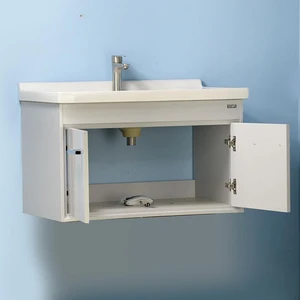 Image 3 of 32'' Wall-Mounted Solid Wood Grey Vanity with Ceramic Sink sold at Floors & Baths Pro's