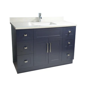  48" Shaker Style Navy Vanity with Stone Top (6 drawers) 