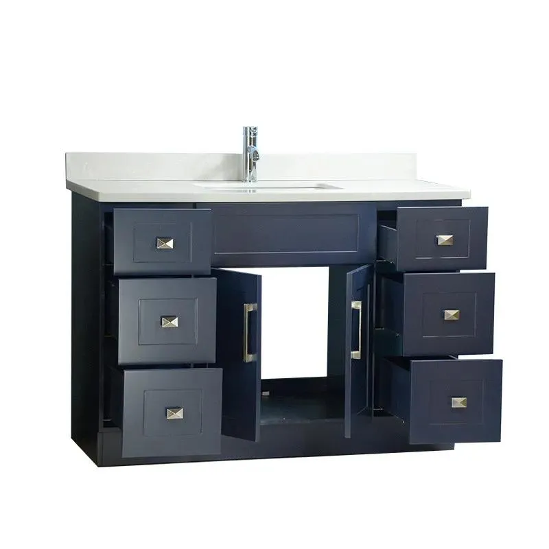 48" Shaker Style Navy Vanity with Stone Top (6 drawers)