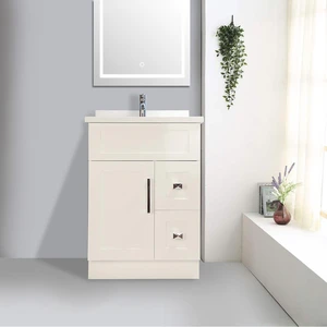 26" White Bathroom Vanity with Stone Top and 2 Drawers | Floors & Baths Pro's
