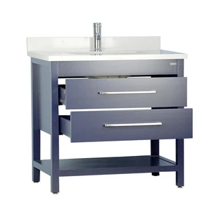 Image 2 of 36'' Solid Wood Dark Blue Vanity with Shelf sold at Floors & Baths Pro's