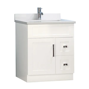 30" White Bathroom Vanity with Stone Top and 2 Drawers | Floors & Baths Pro's