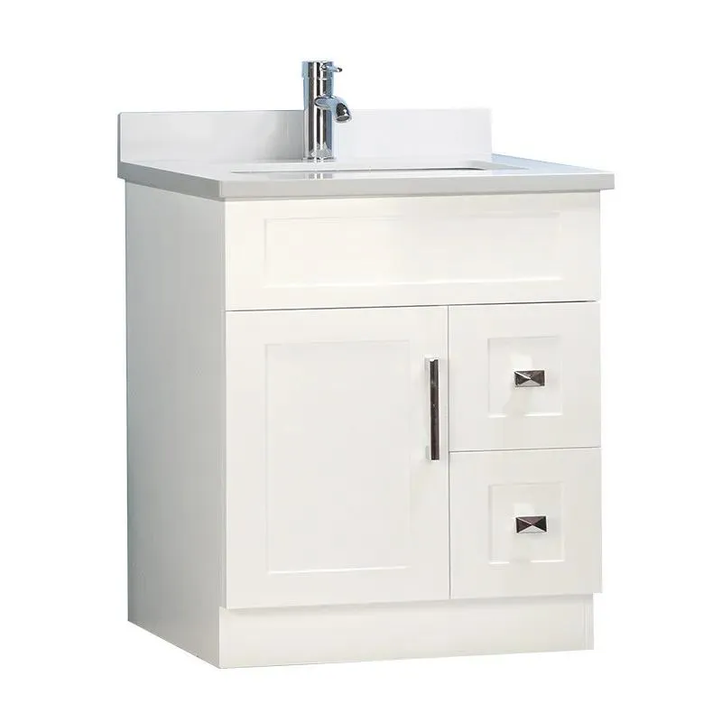30" White Bathroom Vanity with Stone Top and 2 Drawers