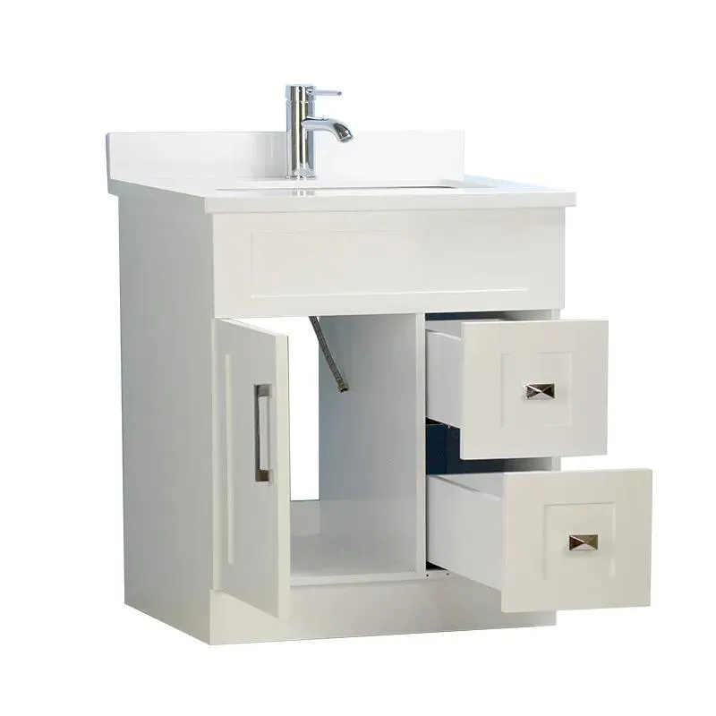 30" White Bathroom Vanity with Stone Top and 2 Drawers