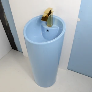 19”Ceramic Round Shape Blue Pedestal Sink | Floors & Baths Pro's