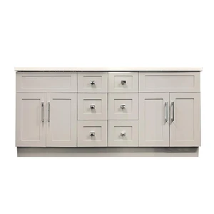 72" Shaker Style Grey Double-Sink Vanity with Stone Top (6 drawers) | Floors & Baths Pro's