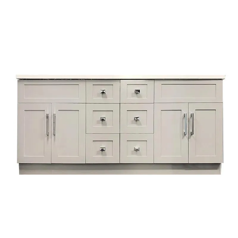 72" Shaker Style Grey Double-Sink Vanity with Stone Top (6 drawers)