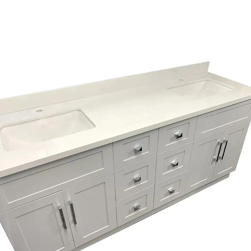 72" Shaker Style Grey Double-Sink Vanity with Stone Top (6 drawers)