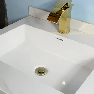 Image 4 of 48" Solid Wood Vanity with Sintered Stone Top and Zero Edge Sink sold at Floors & Baths Pro's