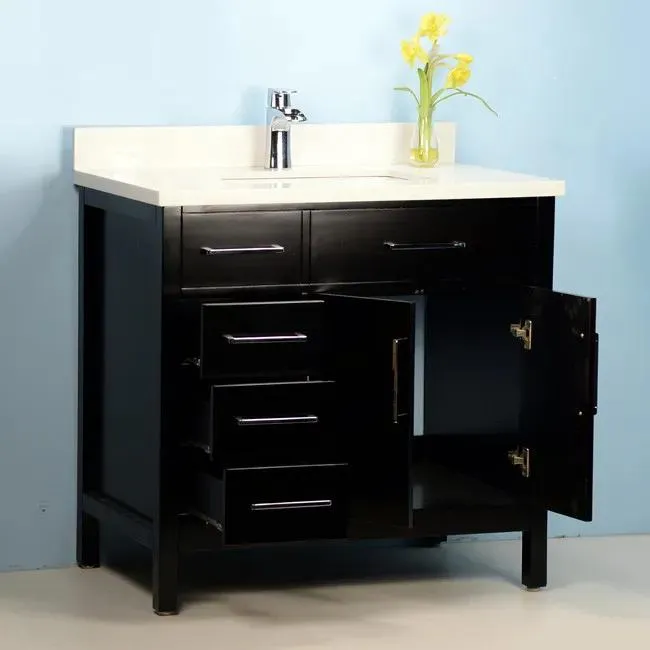 42" Classic Style Solid Wood Espresso Vanity with Stone Top