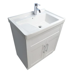28" White Lavatory Vanity with Ceramic Washboard Basin | Floors & Baths Pro's