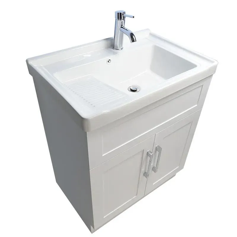 28" White Lavatory Vanity with Ceramic Washboard Basin