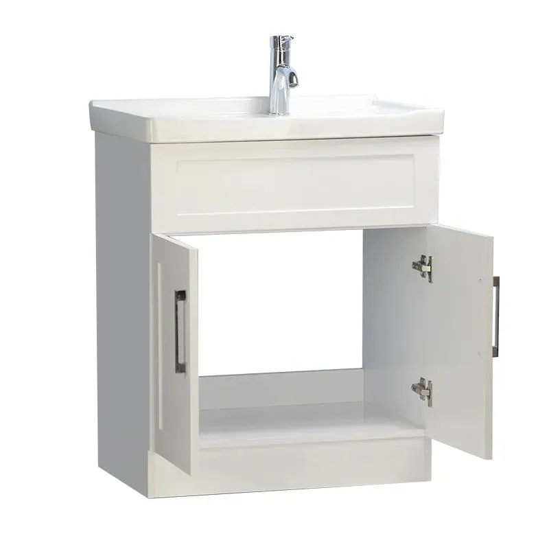 28" White Lavatory Vanity with Ceramic Washboard Basin