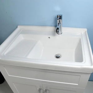 Image 4 of 28" White Lavatory Vanity with Ceramic Washboard Basin sold at Floors & Baths Pro's