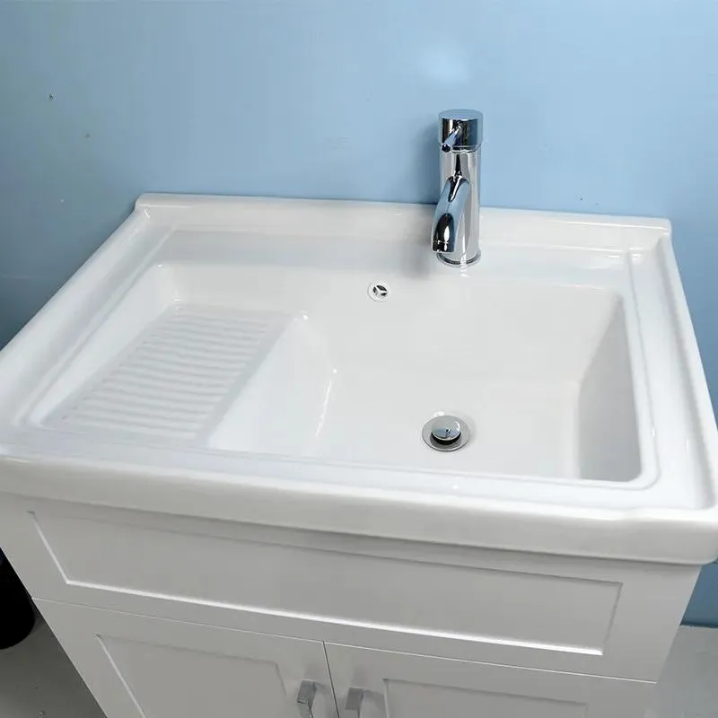 28" White Lavatory Vanity with Ceramic Washboard Basin