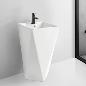 33"H Ceramic Pentagon Body Shape White Pedestal Sink with Overflow | Floors & Baths Pro's