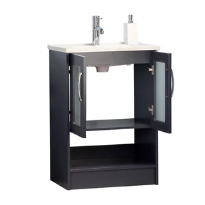 24" Dark Blue Open-shelf Narrow Depth Vanity with 1-piece Ceramic Top | Floors & Baths Pro's