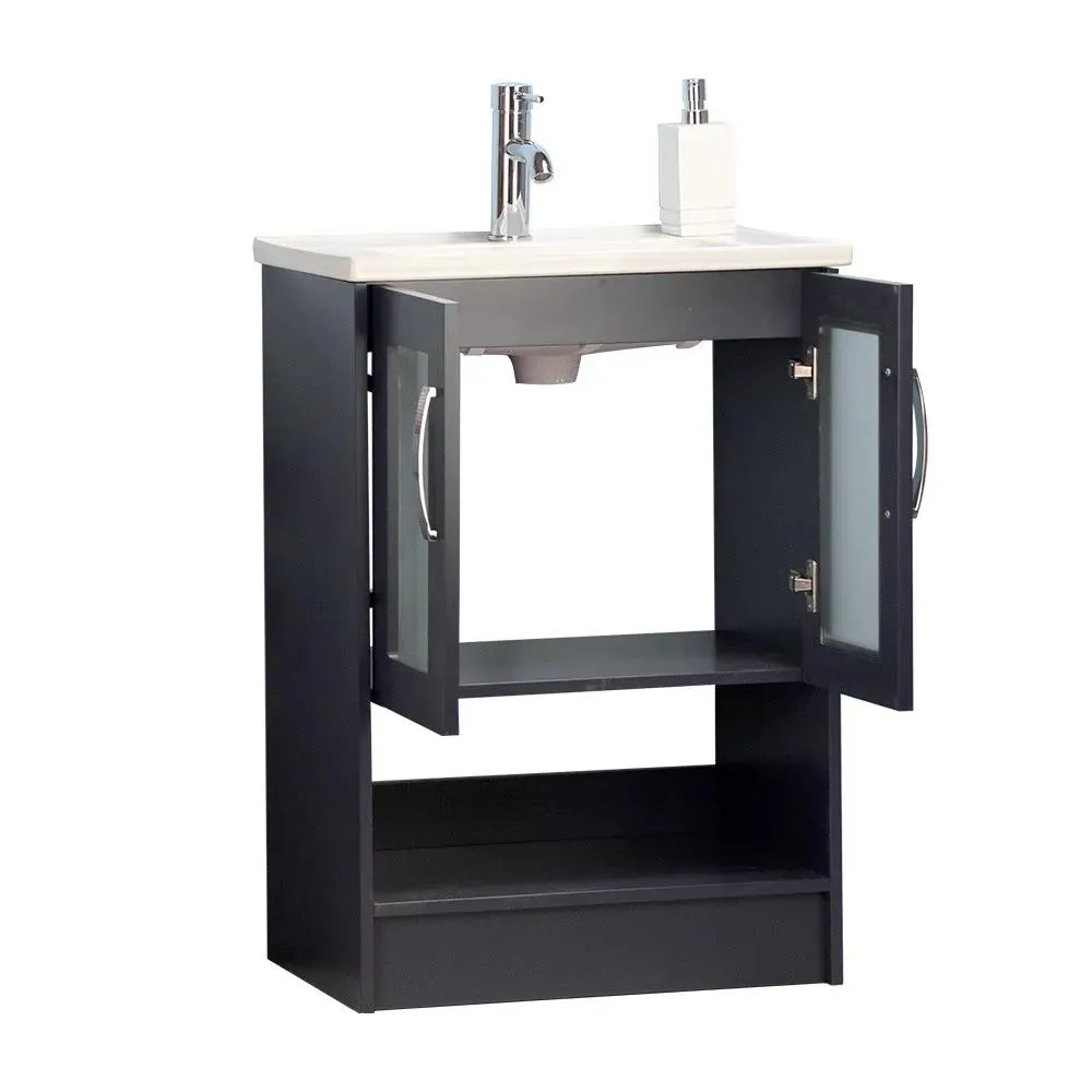 24" Dark Blue Open-shelf Narrow Depth Vanity with 1-piece Ceramic Top