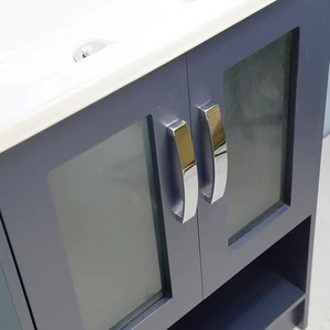 Image 2 of 24" Dark Blue Open-shelf Narrow Depth Vanity with 1-piece Ceramic Top sold at Floors & Baths Pro's