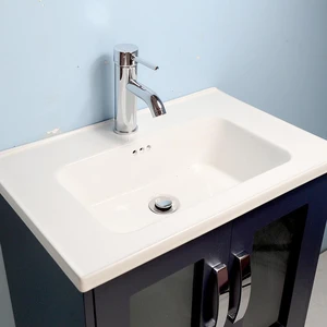 Image 3 of 24" Dark Blue Open-shelf Narrow Depth Vanity with 1-piece Ceramic Top sold at Floors & Baths Pro's