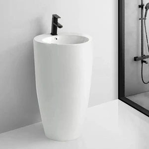 White 33" Tall Ceramic Circular Pedestal Bathroom Sink with Overflow | Floors & Baths Pro's