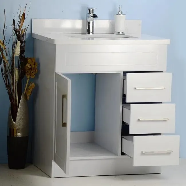 30" Shaker Style White Vanity with Stone Top