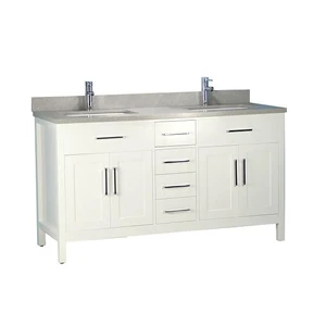 60" Double-Sink Solid Wood White Vanity with Stone Top | Floors & Baths Pro's