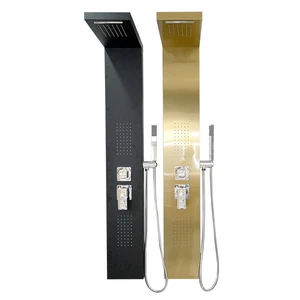 Aluminum Shower Panel with Heavy Rain Shower (Brush Gold/Black) | Floors & Baths Pro's