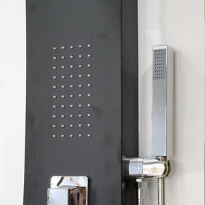 Image 5 of Aluminum Shower Panel with Heavy Rain Shower (Brush Gold/Black) sold at Floors & Baths Pro's