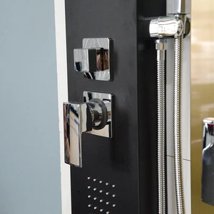 Image 6 of Aluminum Shower Panel with Heavy Rain Shower (Brush Gold/Black) sold at Floors & Baths Pro's