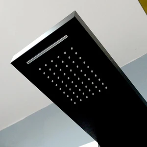 Image 7 of Aluminum Shower Panel with Heavy Rain Shower (Brush Gold/Black) sold at Floors & Baths Pro's