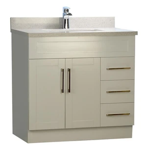 36" Shaker Style Grey Vanity with Stone Top | Floors & Baths Pro's