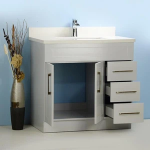 Image 2 of 36" Shaker Style Grey Vanity with Stone Top sold at Floors & Baths Pro's
