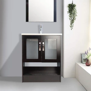 28" Espresso Open-shelf Narrow Depth Vanity with One-piece Ceramic Top | Floors & Baths Pro's