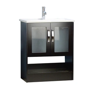 Image 2 of 28" Espresso Open-shelf Narrow Depth Vanity with One-piece Ceramic Top sold at Floors & Baths Pro's