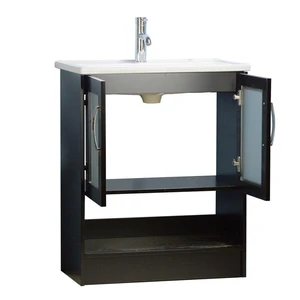 Image 3 of 28" Espresso Open-shelf Narrow Depth Vanity with One-piece Ceramic Top sold at Floors & Baths Pro's