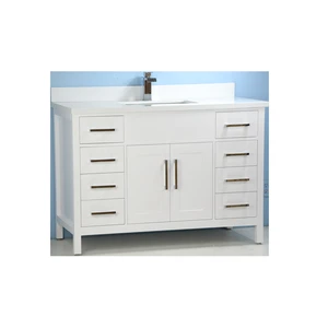 48" Solid Wood White Vanity with Stone Top | Floors & Baths Pro's